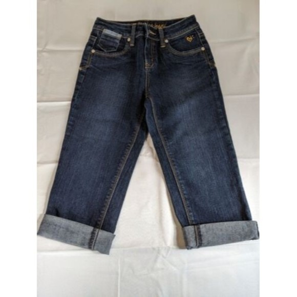 Justice Blue Denim Jeans Girls size 10R Capris Set of 3 Distressed Dark Wash - Picture 4 of 14